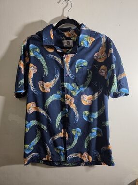 Men's Navy Jellyfish-Print Short-Sleeve Button-Down Shirt